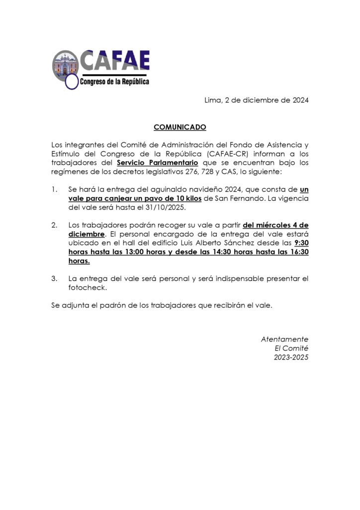 COMUNICADO-ENTREGA DE AGUINALDO NAVIDEÑO 2024